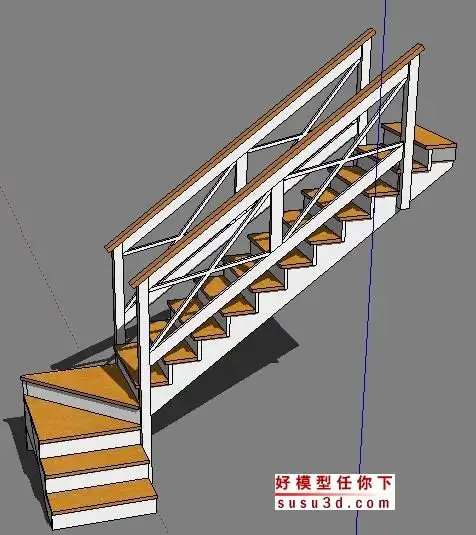 l型实木楼梯su模型 id13984