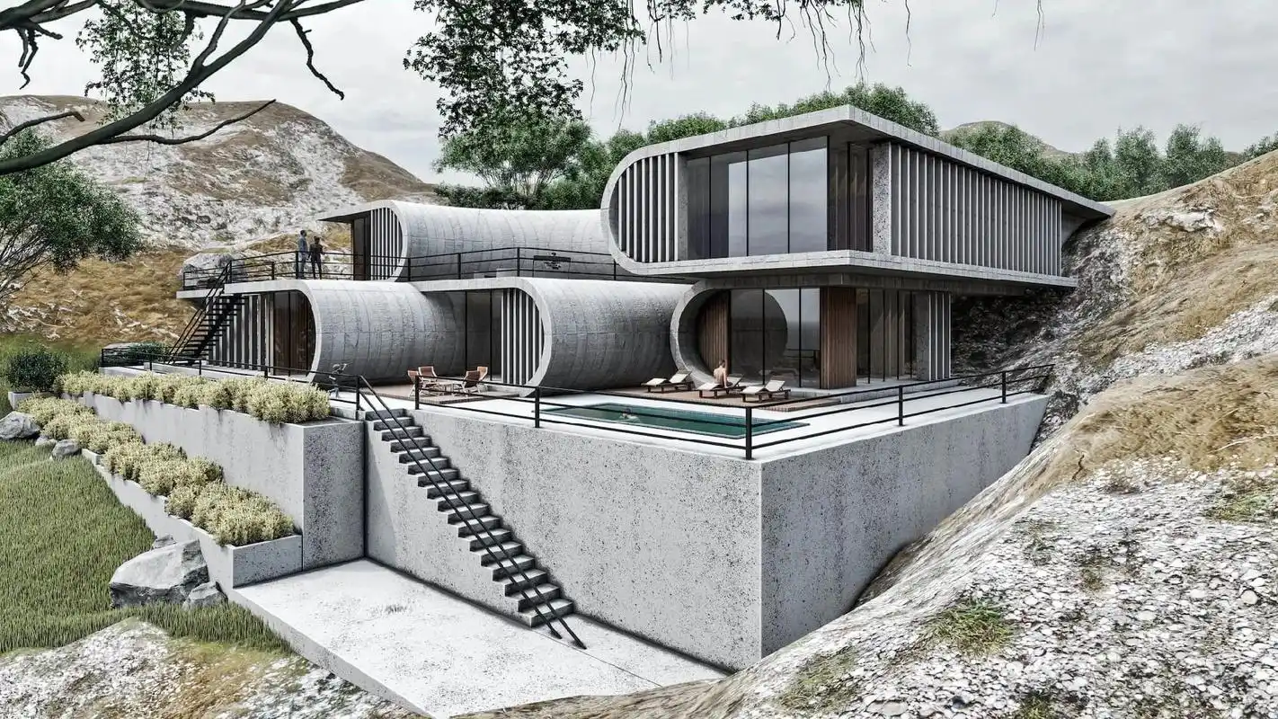 造型感极强清水混凝土工业风别墅设计