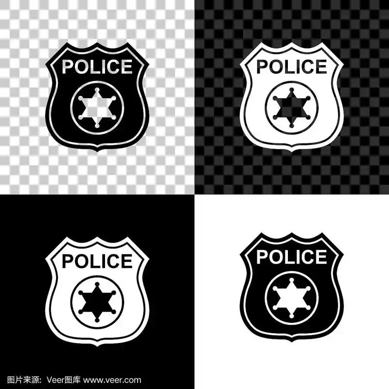 警徽图标孤立在黑色,白色和透明的背景.警长徽章标志.矢量图