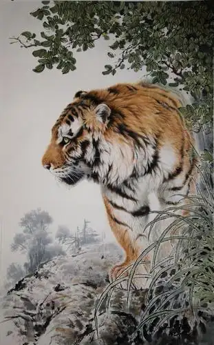 (作品来源纯手绘国画老虎画走兽下山虎水墨画六尺竖版办公室字画猛虎