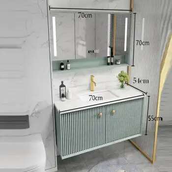 浴室柜组合卫生间洗漱台北欧轻奢洗手池洗脸盆70公分对开门岩板台面