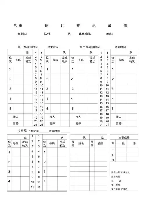 气排球比赛记分表