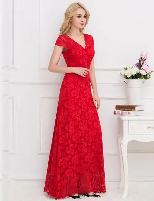 玫红色复古蕾丝新娘美人鱼蕾丝礼服婚纱 - buy vintage lace bridal