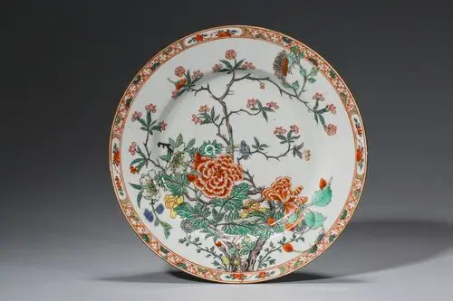 清康熙五彩花卉盘一对