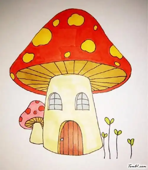 蘑菇房子简笔画彩色画