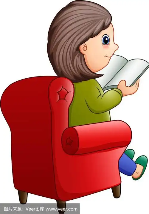 坐在红色沙发上看书的女人