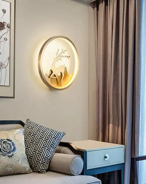 新中式床头灯壁灯客厅背景墙卧室过道墙灯网红创意轻奢玉石铜灯