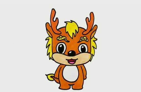 头发和眉毛还有尾巴涂上黄色,,一只简单的麒麟就画好了