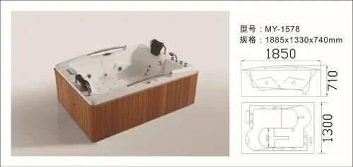 定做厂家批发亚克力木裙板冲浪按摩双人泡泡浴缸 my-1578   浴缸尺寸