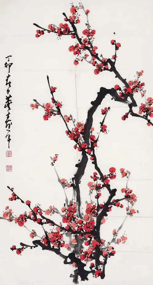 39721987年作红梅镜心设色纸本