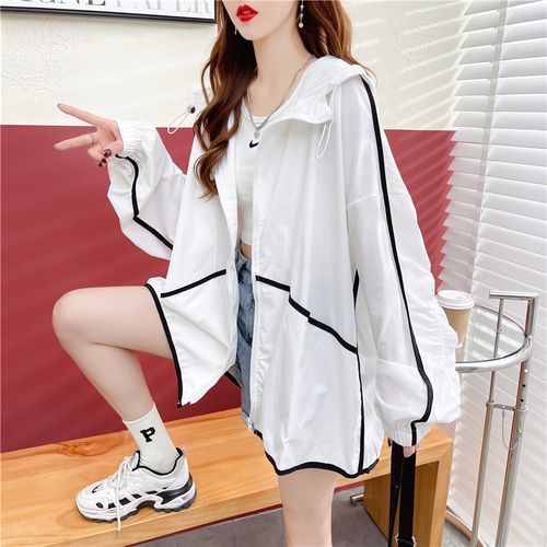 韩版宽松显瘦大码中长款薄款防晒衣女百搭外套图片_视频_穿搭_搭配