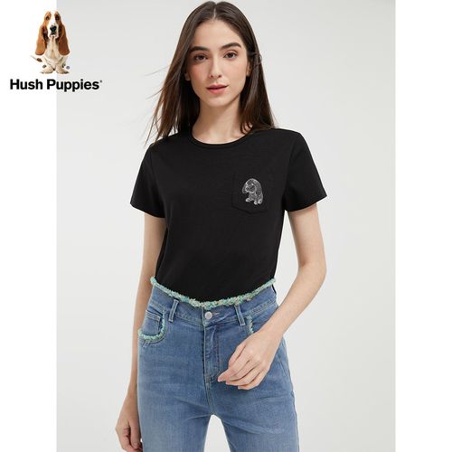 暇步士女装2022夏季新款口袋印花短袖t恤