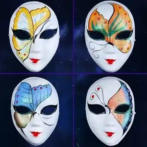 万圣节装饰假面化妆舞会面具女全脸成人男白胚纸浆脸谱儿童手绘