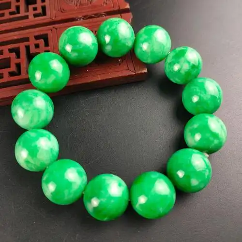 翡翠色干青手链石英岩质玉男女款佛珠圆珠手链