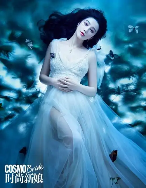 范冰冰化身蝴蝶新娘拍大片白肤细腰灵动可人