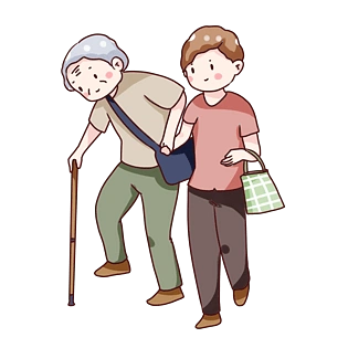 手绘卡通重阳节回家看望老人
