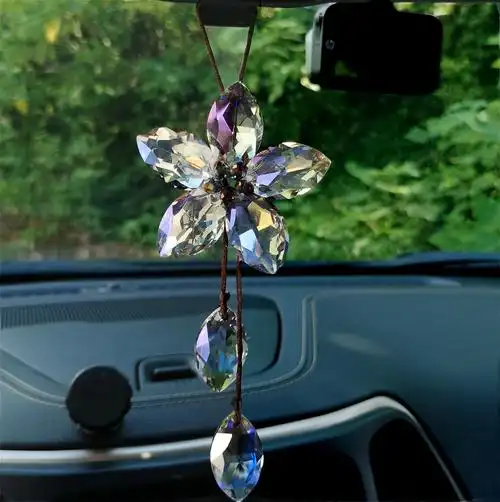 厂家批发汽车挂饰水晶五叶草水晶车挂财运福运水晶工艺品车载