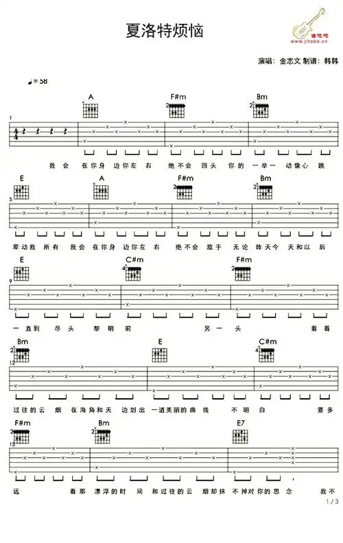 金志文《夏洛特烦恼吉他谱_金志文_a调弹唱谱》吉他谱