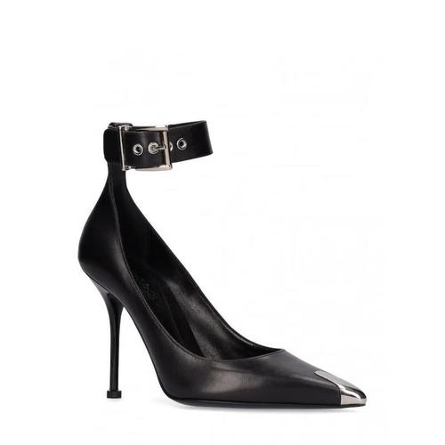 alexander mcqueen 高跟鞋女士奢侈品105毫米punk皮革高跟鞋 黑色 36.