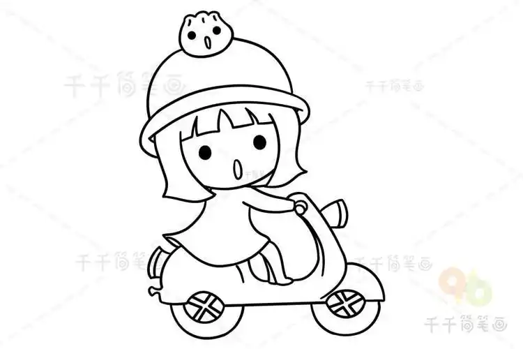 妈妈骑电车简笔画