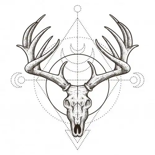 复古鹿角头骨手绘插画矢量图
