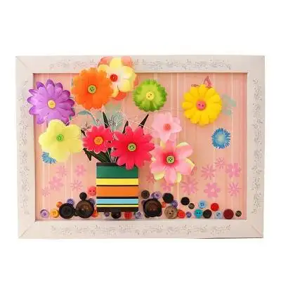 幼儿园u教师手工作品半成品创意儿园粘童艺术插花纽扣画相材j料.