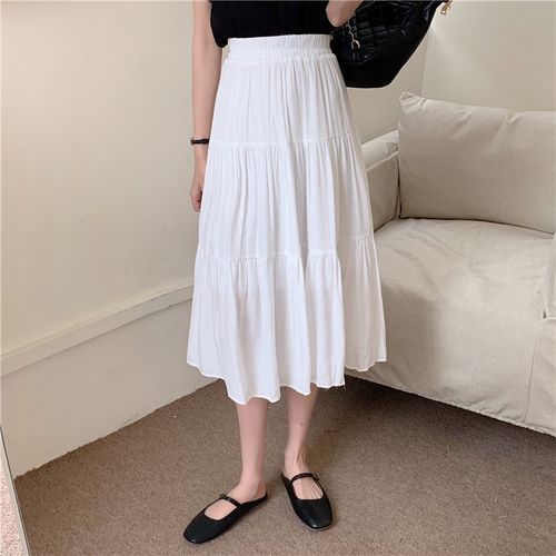 小个子半身女中长裙150cm高腰百搭白色雪纺字裙半身裙