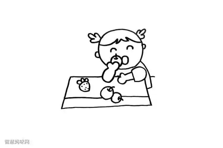 怎么画-图2吃水果的小朋友怎么画-图1简笔画作品完成图水果女孩简笔画