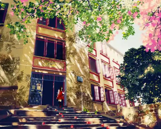 国人画师,插画,原创,夏日,手绘,校园,水彩,vivid雨希