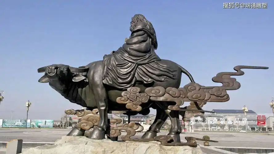 铸铜老子雕塑,太上老君,老子骑青牛道家创始人,铸铜老子李耳雕塑,春秋