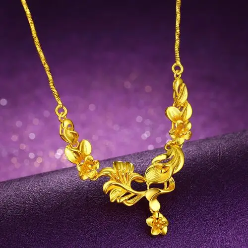 umee/右米时尚优雅花朵镀黄金项链女士款婚庆新娘结婚首饰锁骨链