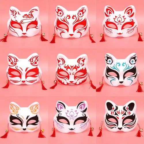 欧斯若半脸猫面具和风cos狐妖狐狸猫暗部cosplay儿童动漫面具1个深粉