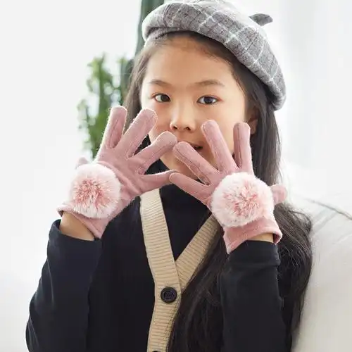 羊毛女童手套冬宝宝加绒公主加厚保暖小学生分指儿童五指手套女孩
