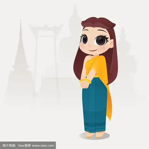 插图泰国妇女在泰国传统服装,传统东南亚服装,矢量卡通