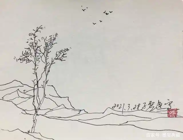 王泽起简笔山水速写