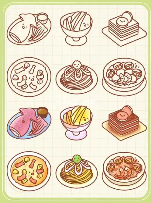 day71简笔画之意面披萨和小吃78教程