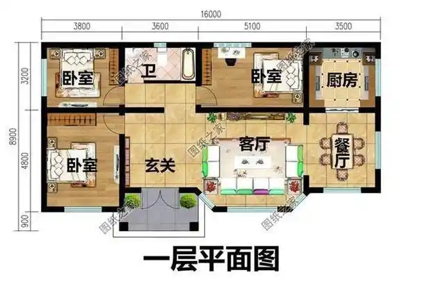 足够一家四口居住的一层平房户型设计图,给家人最好的关怀