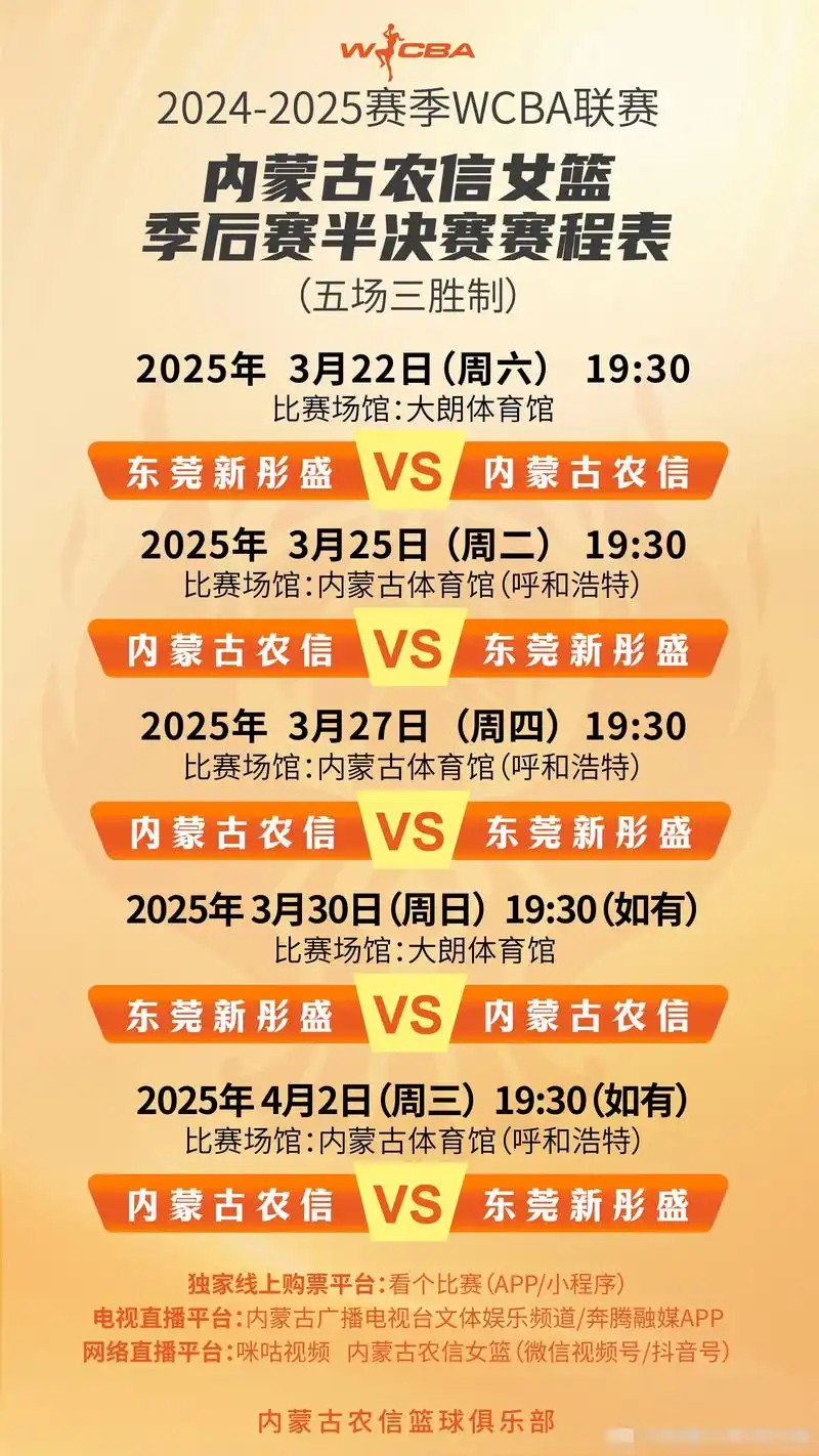 内蒙古农信女篮#季后赛半决赛赛程表
