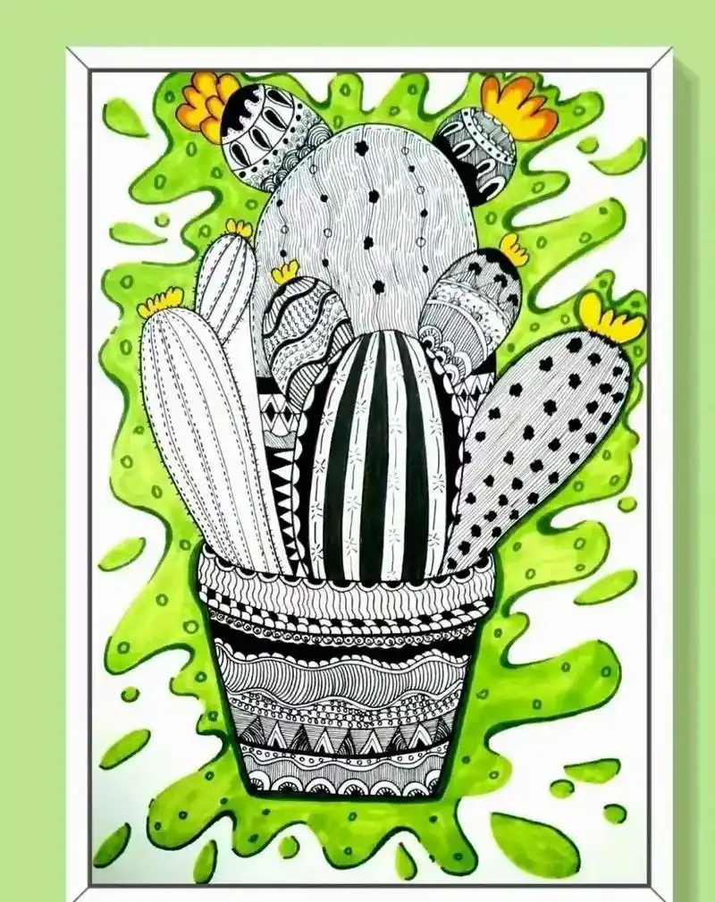 线描与色彩的结合#创意美术课件 #创意儿童画 #一起学画画  - 抖音