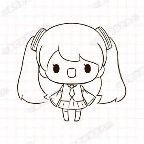 卡通人物女孩手绘q版初音未来简笔画全身卡通q版超萌的动漫女孩简笔画
