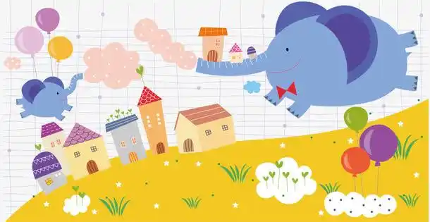 矢量大象房子插画