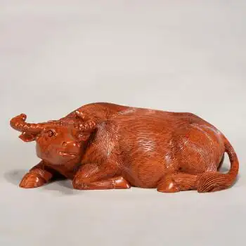 珠筠 花梨实木雕刻牛摆件木头根雕卧牛十二生肖春耕牛质家居工艺品