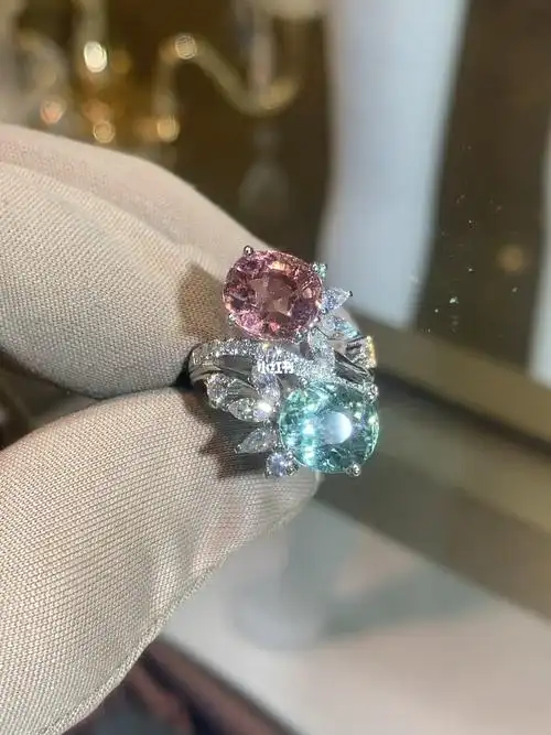 双石款碧玺戒指撞色好看00