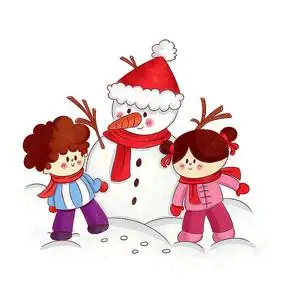立冬大雪冬天两小孩堆雪人插画