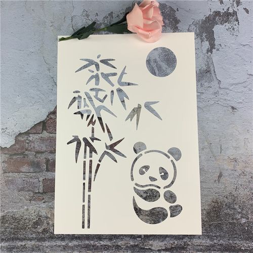 妙普乐竹林熊猫 黑板漆手绘diy镂空模板街头喷漆卡通喷绘图案遮蔽板