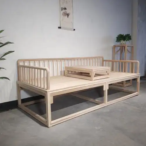 北方老榆木免漆木蜡油罗汉床新中式简约罗汉榻沙发禅意实木家具