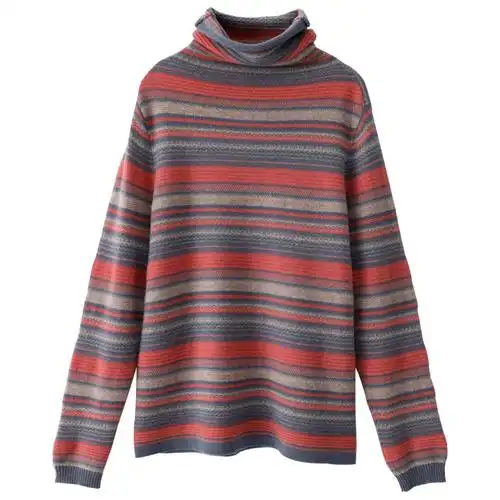 秋冬堆堆领新款毛衣打底衫女士羊毛拼色条纹高领宽松套头针织衫