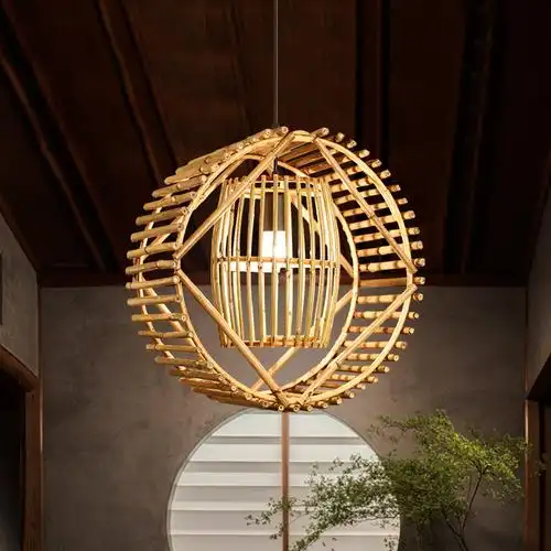 吊灯日式竹编餐厅东南亚创意凉亭客厅卧室竹灯客厅吊灯