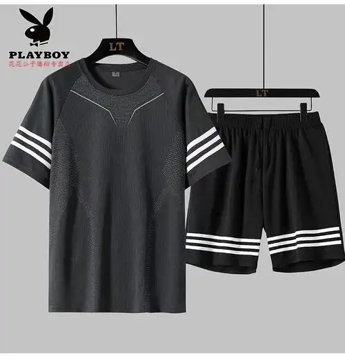花花公子品牌男装套装男夏季男士休闲运动服短袖t恤短裤搭配套夏天