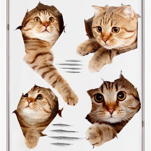 美识小动物贴纸3d 墙贴纸小猫咪装饰门贴画墙面3d立体墙壁墙纸粘遮丑